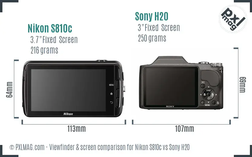 Nikon S810c vs Sony H20 Screen and Viewfinder comparison