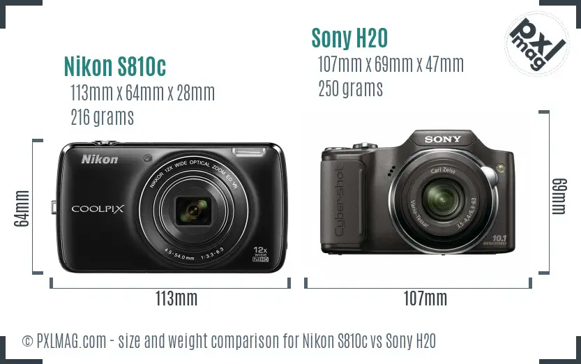 Nikon S810c vs Sony H20 size comparison
