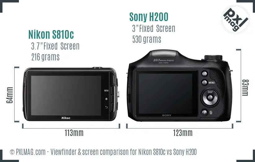 Nikon S810c vs Sony H200 Screen and Viewfinder comparison