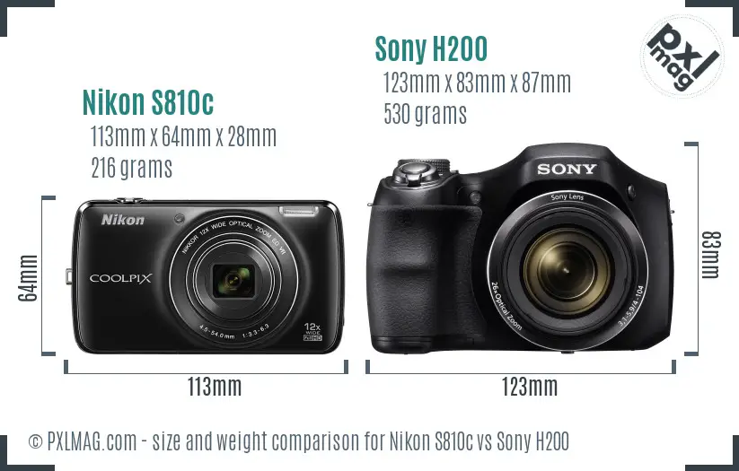 Nikon S810c vs Sony H200 size comparison
