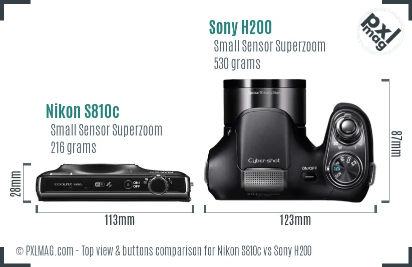 Nikon S810c vs Sony H200 top view buttons comparison