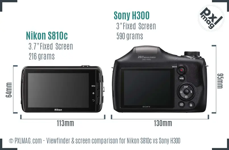 Nikon S810c vs Sony H300 Screen and Viewfinder comparison