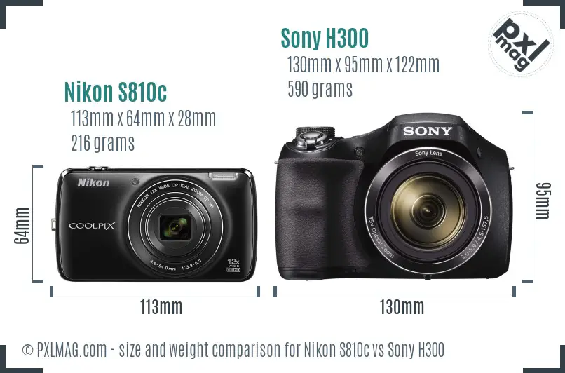 Nikon S810c vs Sony H300 size comparison