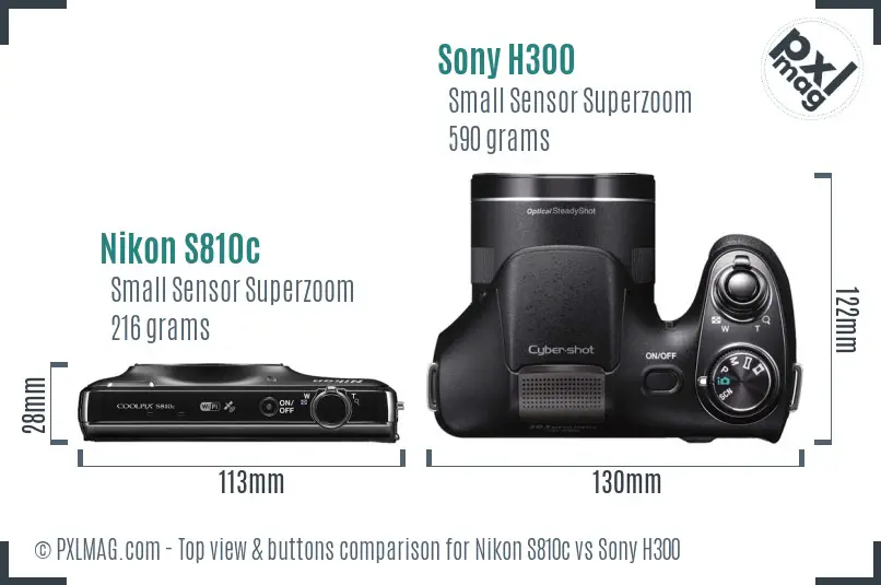 Nikon S810c vs Sony H300 top view buttons comparison