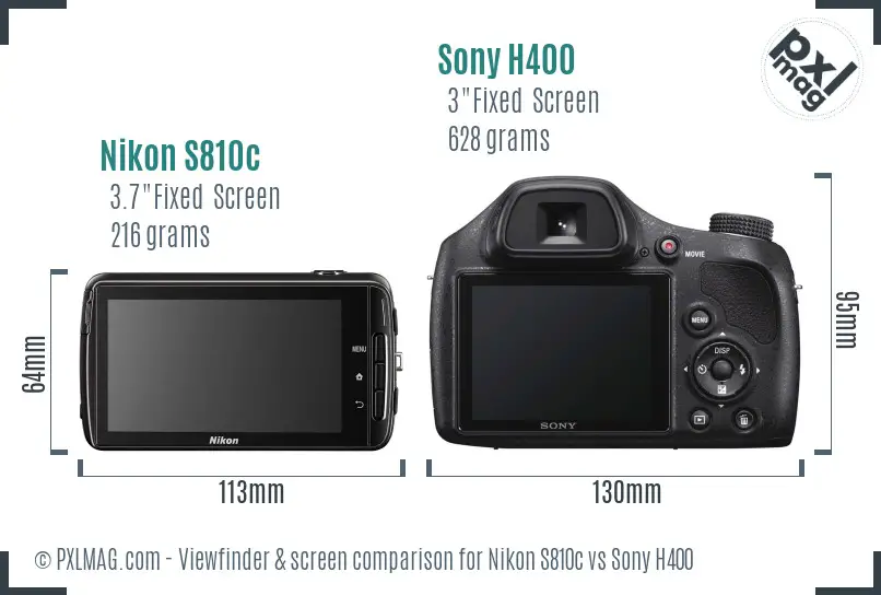 Nikon S810c vs Sony H400 Screen and Viewfinder comparison