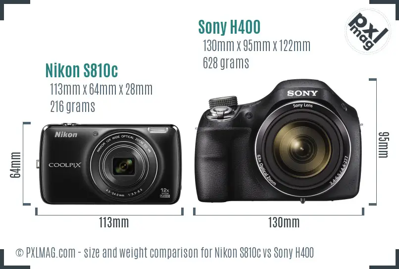 Nikon S810c vs Sony H400 size comparison