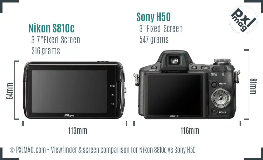 Nikon S810c vs Sony H50 Screen and Viewfinder comparison