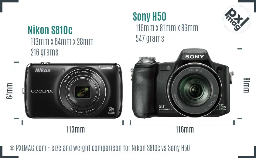 Nikon S810c vs Sony H50 size comparison