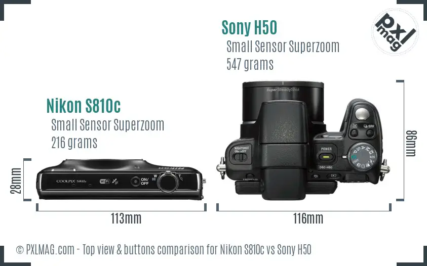 Nikon S810c vs Sony H50 top view buttons comparison