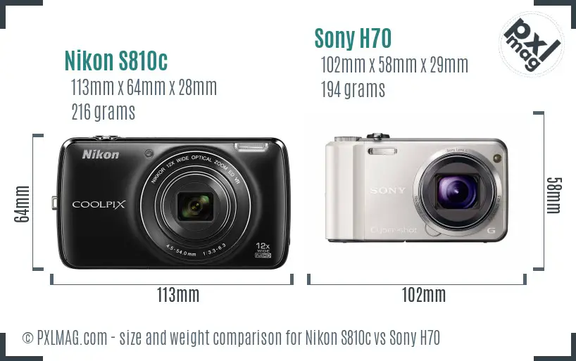 Nikon S810c vs Sony H70 size comparison Nikon S810c vs Sony H70 size comparison