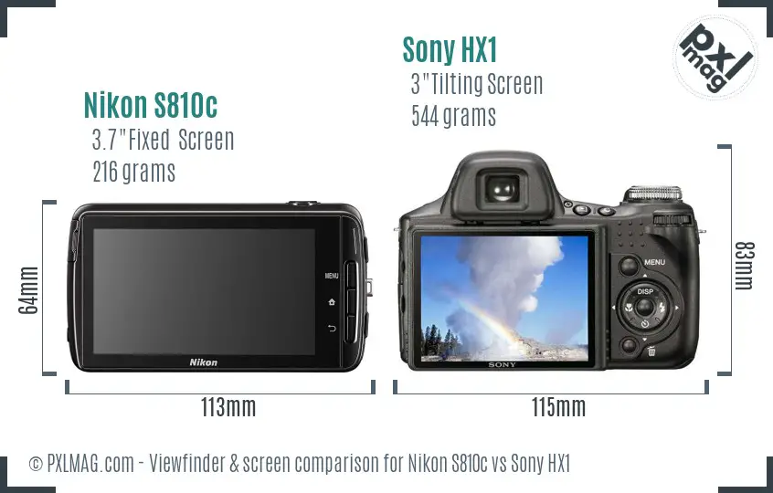 Nikon S810c vs Sony HX1 Screen and Viewfinder comparison