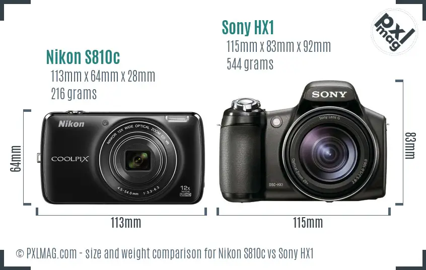 Nikon S810c vs Sony HX1 size comparison