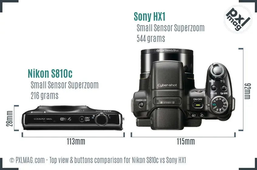 Nikon S810c vs Sony HX1 top view buttons comparison
