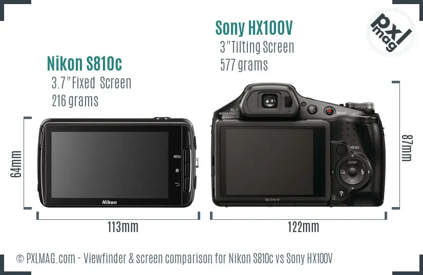 Nikon S810c vs Sony HX100V Screen and Viewfinder comparison