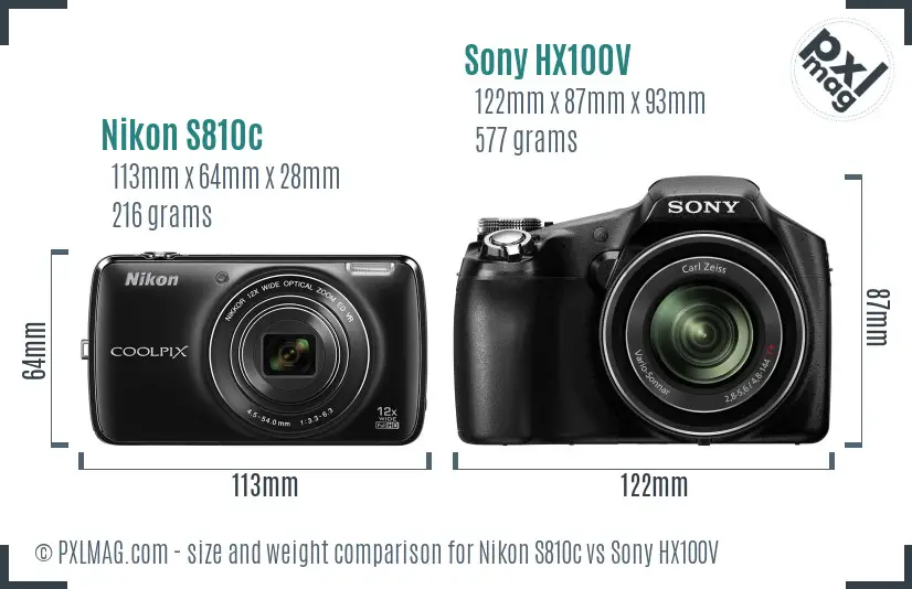 Nikon S810c vs Sony HX100V size comparison