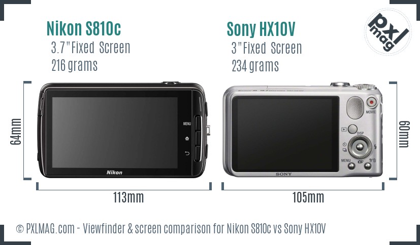 Nikon S810c vs Sony HX10V Screen and Viewfinder comparison