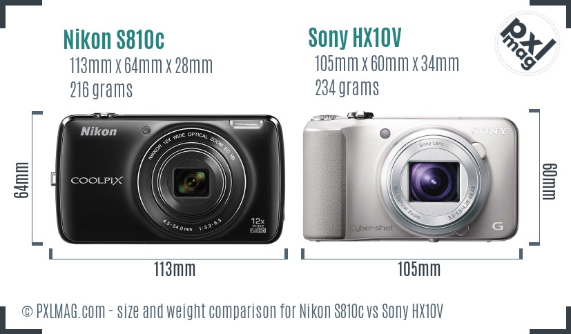 Nikon S810c vs Sony HX10V size comparison Nikon S810c vs Sony HX10V size comparison