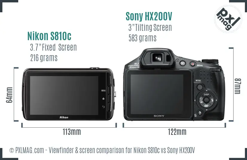 Nikon S810c vs Sony HX200V Screen and Viewfinder comparison