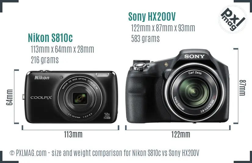 Nikon S810c vs Sony HX200V size comparison