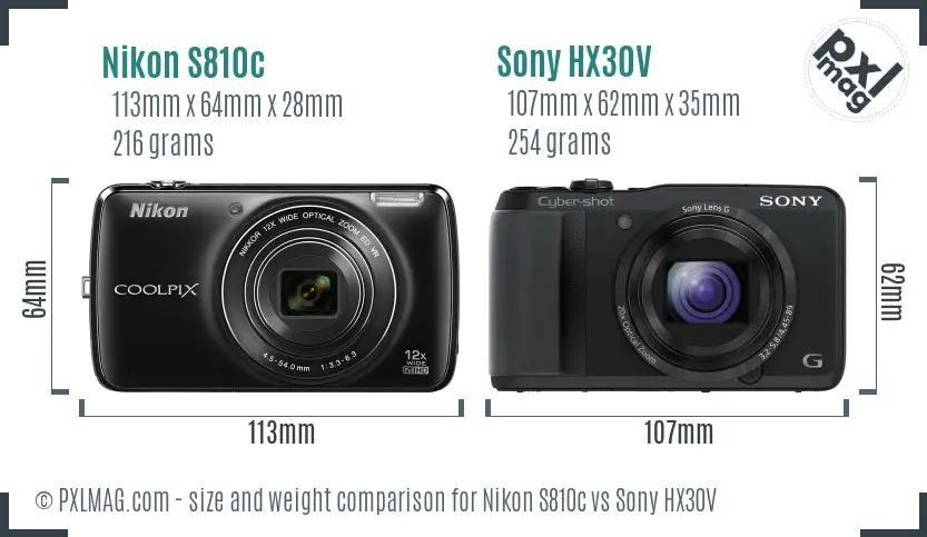 Nikon S810c vs Sony HX30V size comparison