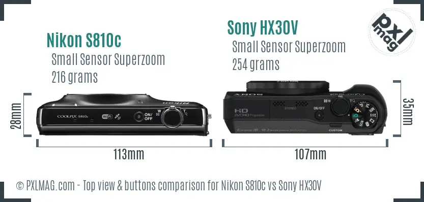 Nikon S810c vs Sony HX30V top view buttons comparison