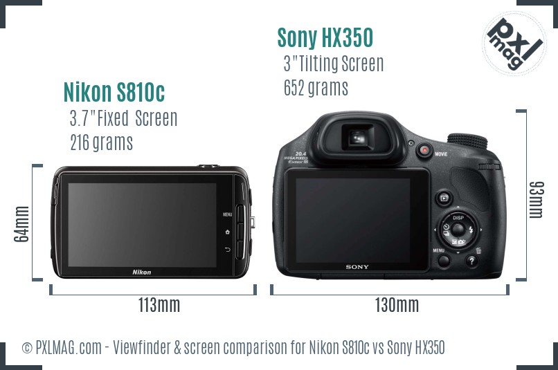 Nikon S810c vs Sony HX350 Screen and Viewfinder comparison