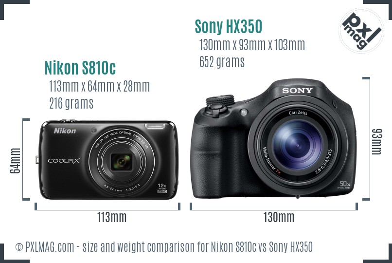 Nikon S810c vs Sony HX350 size comparison