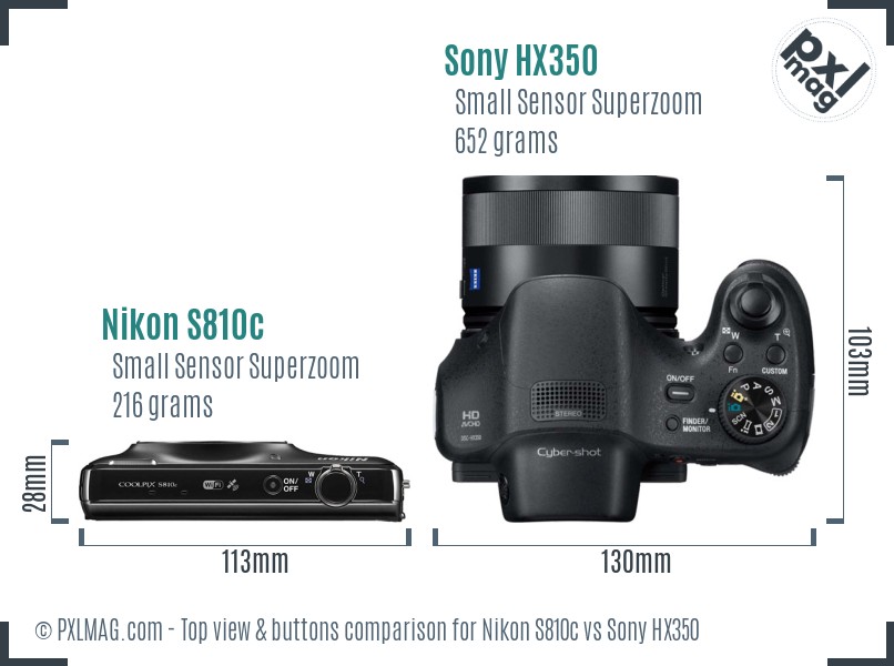 Nikon S810c vs Sony HX350 top view buttons comparison