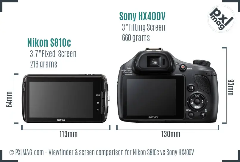 Nikon S810c vs Sony HX400V Screen and Viewfinder comparison