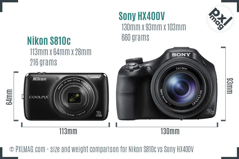 Nikon S810c vs Sony HX400V size comparison