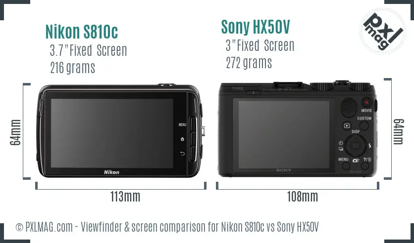 Nikon S810c vs Sony HX50V Screen and Viewfinder comparison