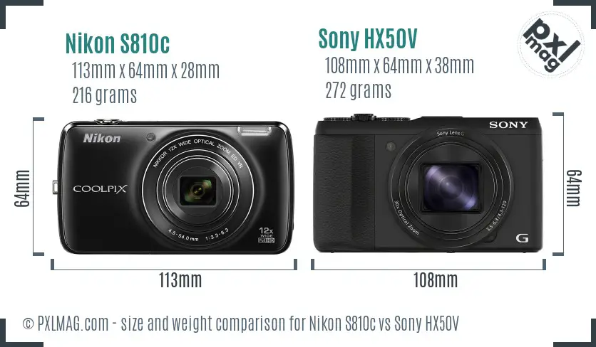 Nikon S810c vs Sony HX50V size comparison