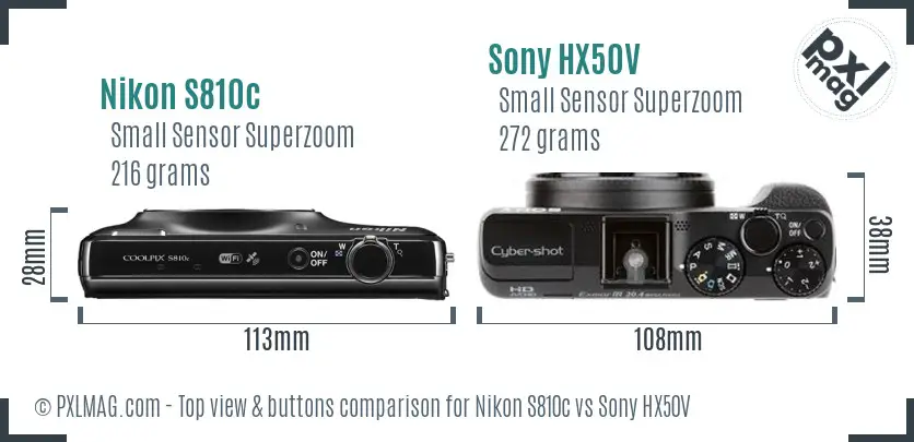 Nikon S810c vs Sony HX50V top view buttons comparison