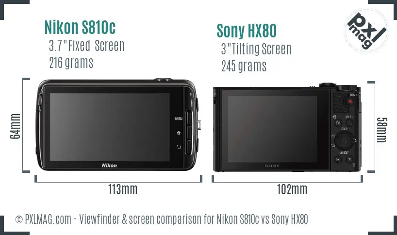 Nikon S810c vs Sony HX80 Screen and Viewfinder comparison