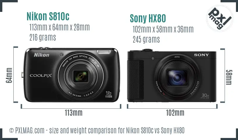 Nikon S810c vs Sony HX80 size comparison