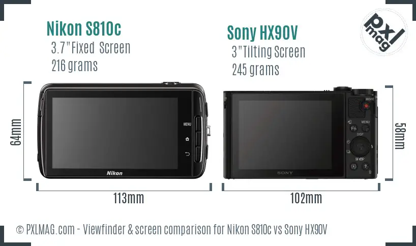 Nikon S810c vs Sony HX90V Screen and Viewfinder comparison