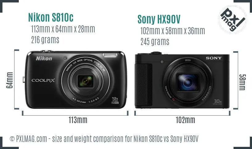 Nikon S810c vs Sony HX90V size comparison