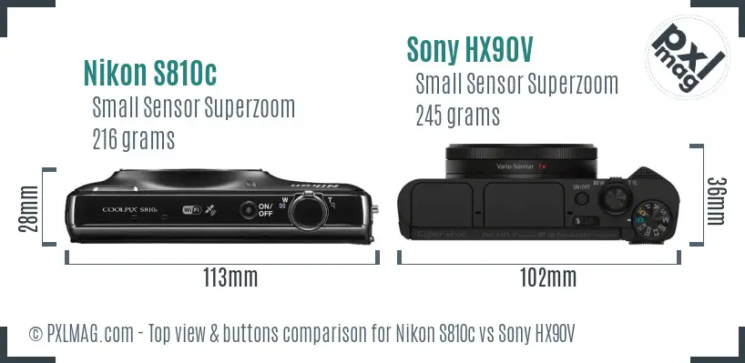 Nikon S810c vs Sony HX90V top view buttons comparison