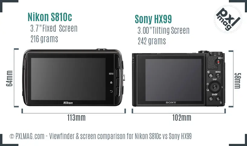 Nikon S810c vs Sony HX99 Screen and Viewfinder comparison