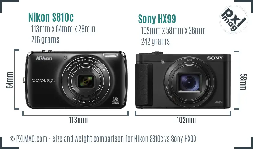Nikon S810c vs Sony HX99 size comparison