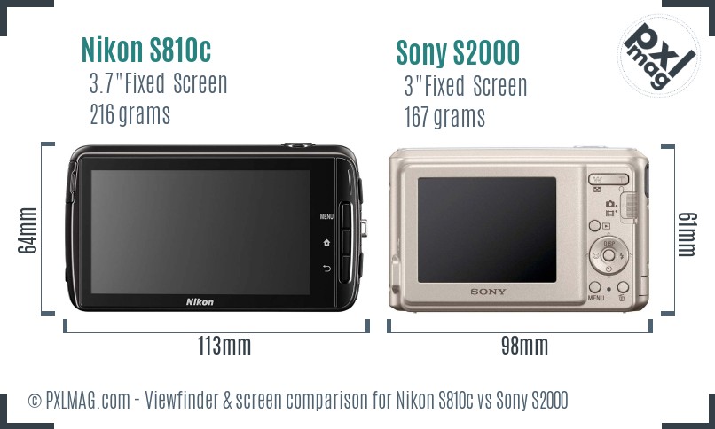 Nikon S810c vs Sony S2000 Screen and Viewfinder comparison