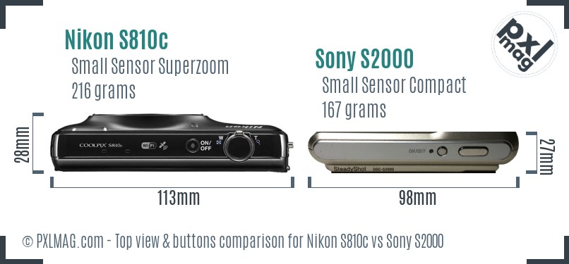 Nikon S810c vs Sony S2000 top view buttons comparison