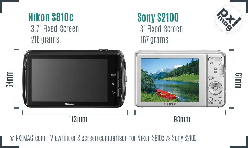 Nikon S810c vs Sony S2100 Screen and Viewfinder comparison