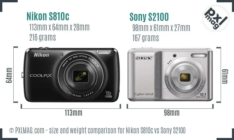 Nikon S810c vs Sony S2100 size comparison