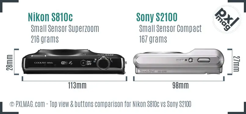 Nikon S810c vs Sony S2100 top view buttons comparison