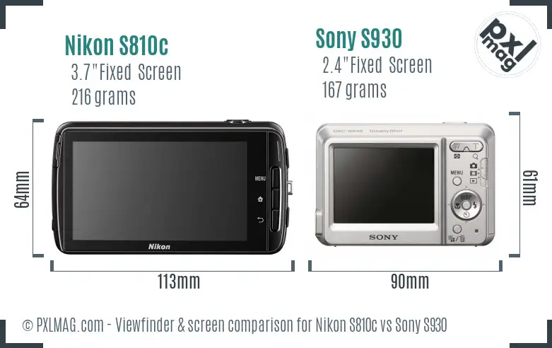 Nikon S810c vs Sony S930 Screen and Viewfinder comparison