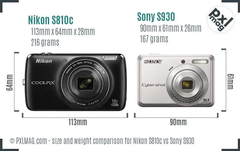 Nikon S810c vs Sony S930 size comparison