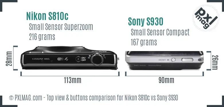 Nikon S810c vs Sony S930 top view buttons comparison