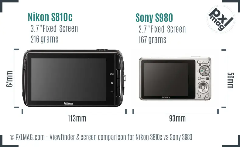 Nikon S810c vs Sony S980 Screen and Viewfinder comparison