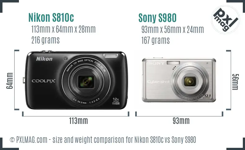 Nikon S810c vs Sony S980 size comparison